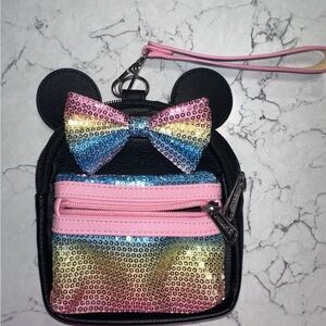 Disney Parks Loungefly Minnie Mouse Sequined Mini Backpack Wristlet Bag Rainbow